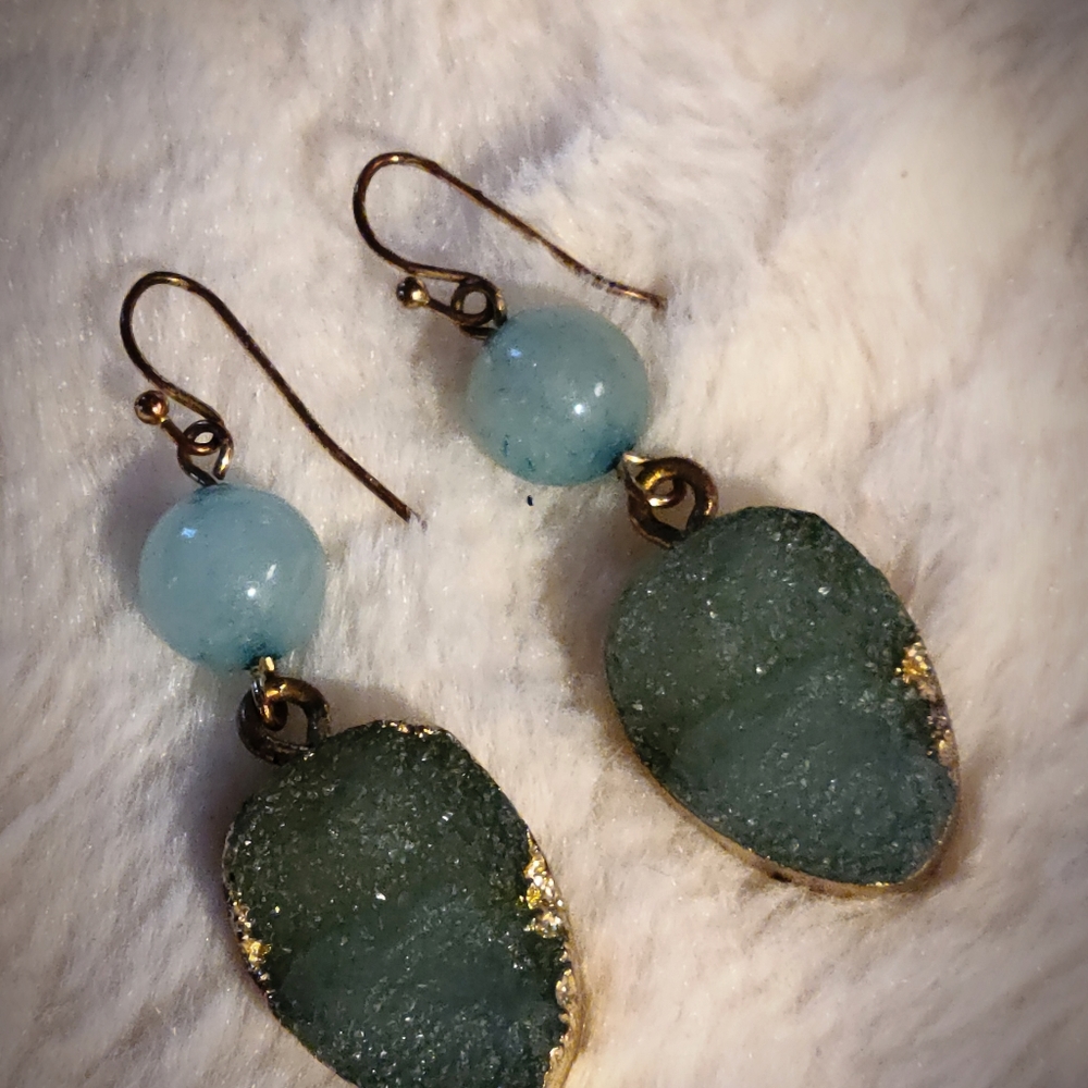 Earrings Aqua Bead and Stone